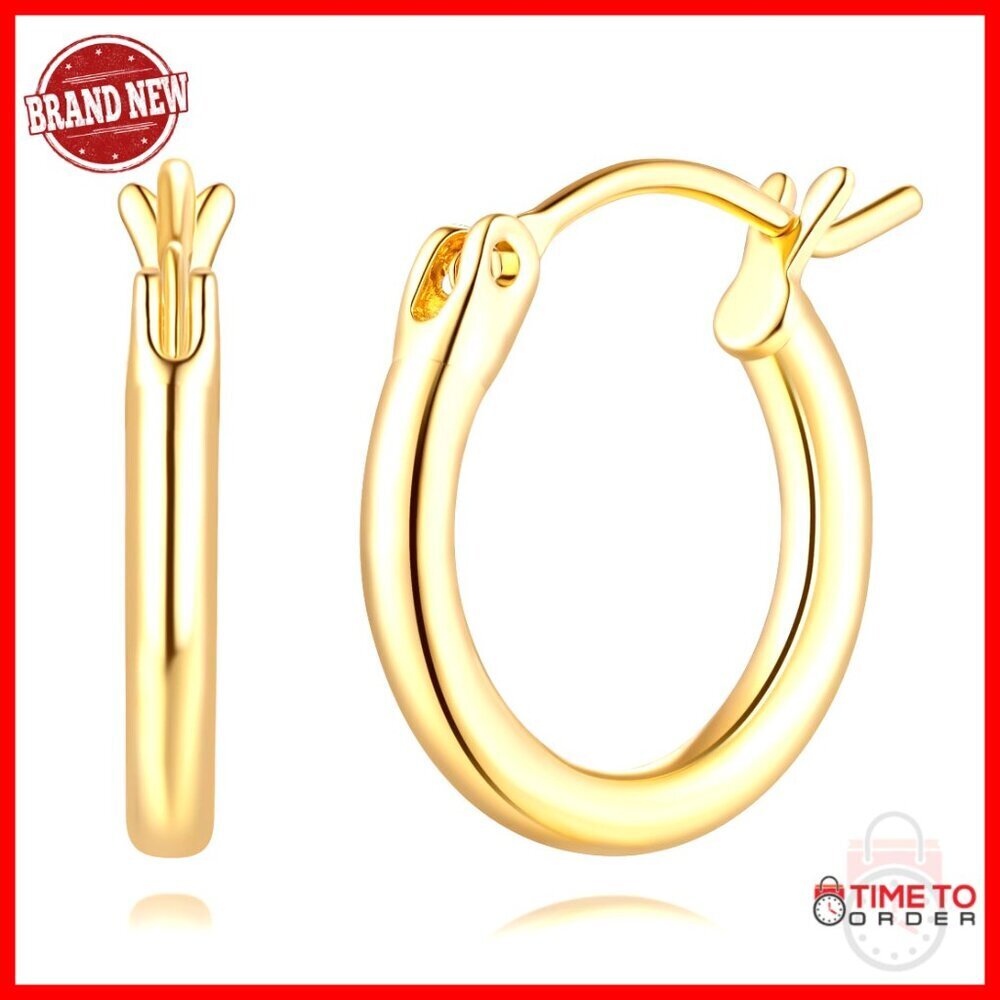 14K Gold Hoop Earrings 10 Sizes 12-70mm Dimple Design Timeless Elegance